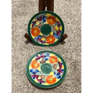 Vintage Meito China Bread Butter  Plate  Japan Hand Painted Green Orange Flower